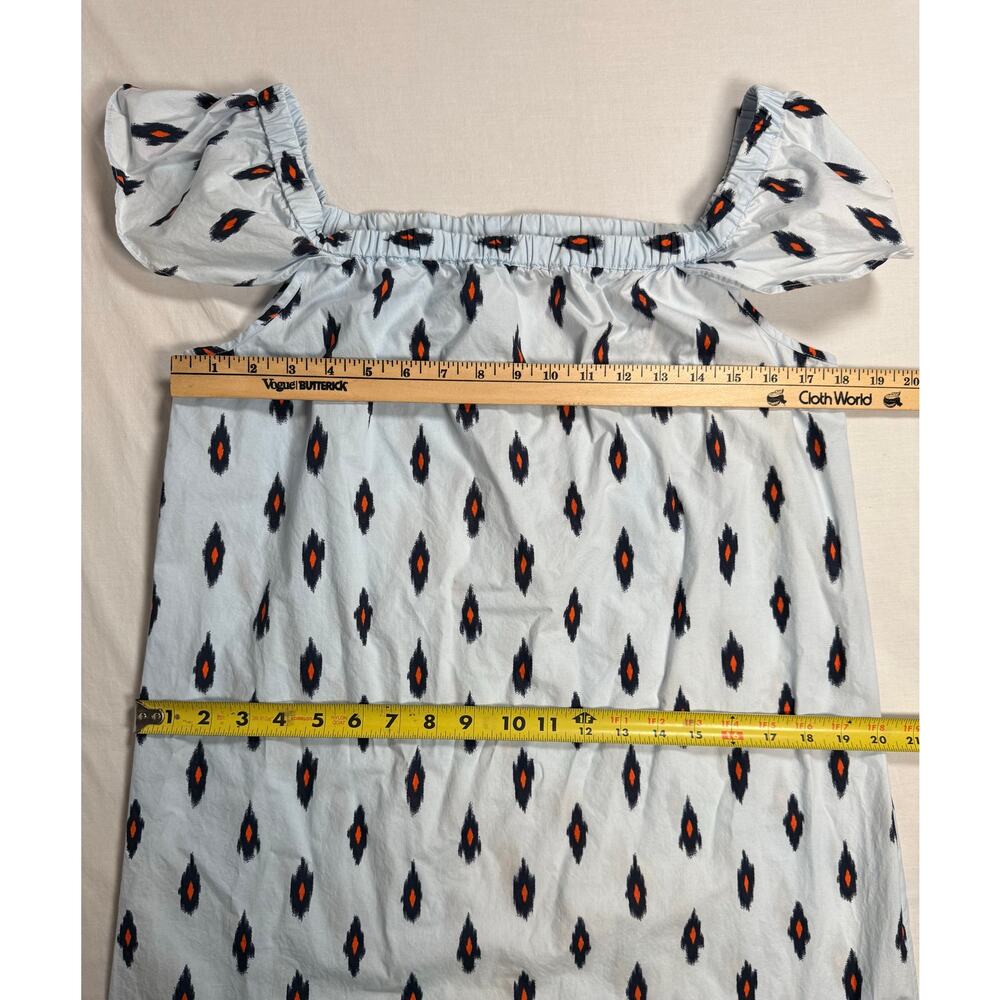 J. Crew Off Shoulder Ikat Dress Blue Orange Size MEDIUM Cotton - Picture 8 of 10